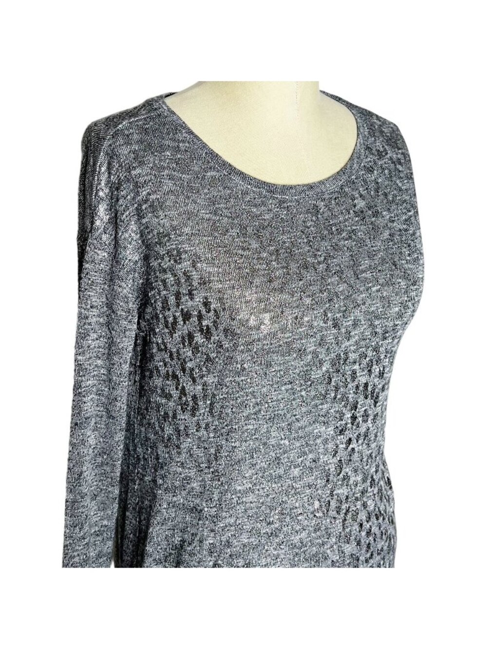 NWT ANA Top Womens Size S Grey Silver Animal Print Knit